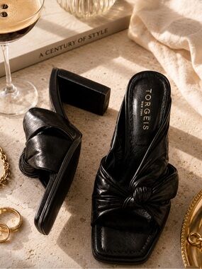 Torgeis Deanna Black Knotted Block Heel Mules